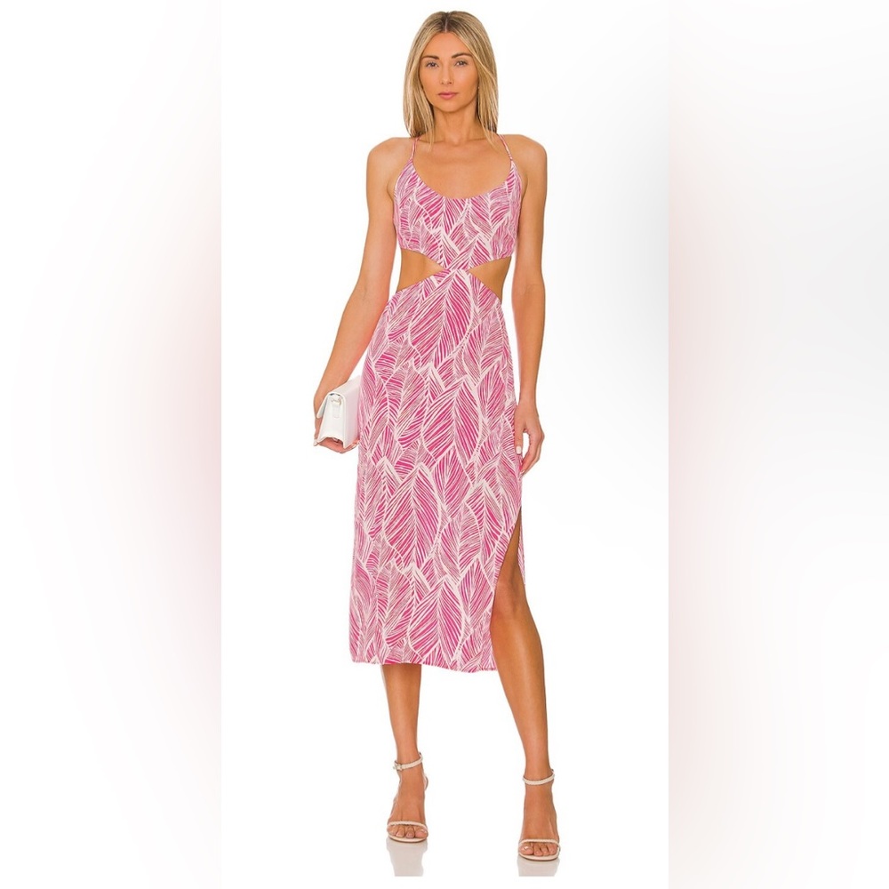 Lovers + Friends Makena Midi Dress in Fuchsia Leaf Print Size M